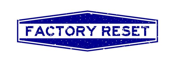 Grunge blue facotry reset word hexagon rubber seal stamp auf weißem Hintergrund - Vektor, Bild