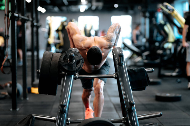 athletic healthy fitness man doing triceps workout at gym - Fotoğraf, Görsel