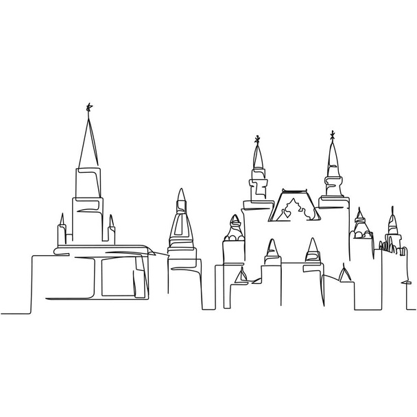 Безперервний один простий окремий абстрактний малюнок московської червоної площі та історичний значок музею в силуеті на білому тлі. Лінійно стилізований
. - Вектор, зображення