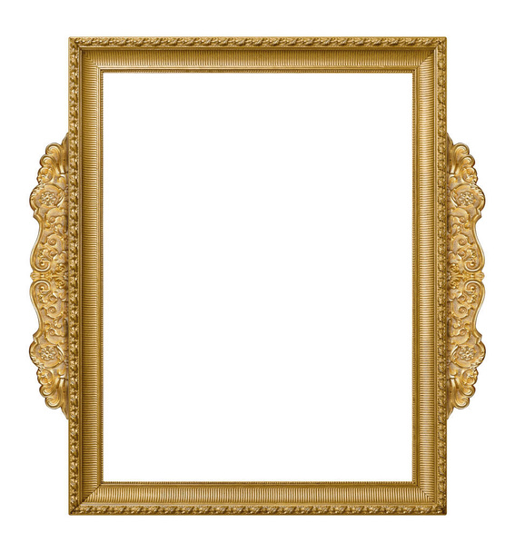 Золотая рамка для картин, зеркал или фотографий на белом фоне. Элемент дизайна с траекторией обрезки - Фото, изображение