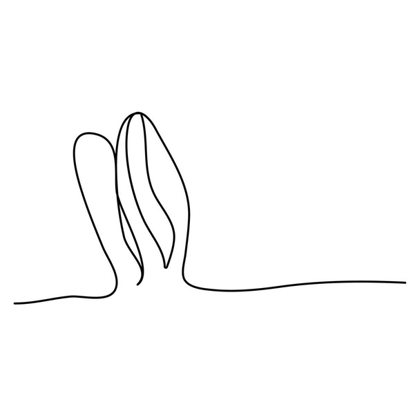 Sketchy, contour silhouette of the ears of a hare, a rabbit. Continuous one line drawing. Isolated vector illustration with black line on white background. Line art. - Vector, Image