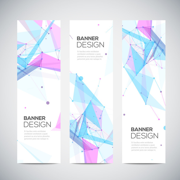 Vector vertical banners set with polygonal abstract shapes, circles, lines, triangles - Vector, Image