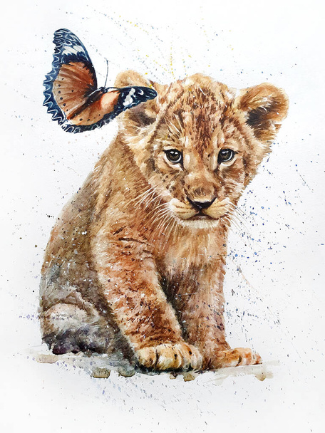 Ζωγραφική λιονταριού και πεταλούδας - Φωτογραφία, εικόνα