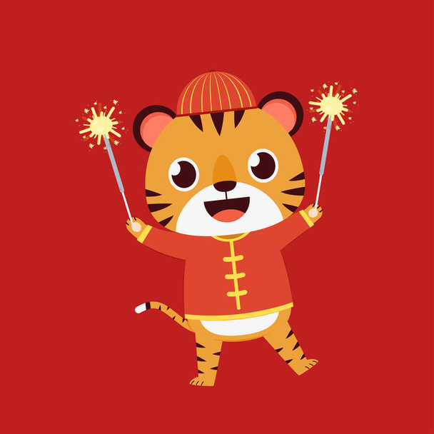 Feliz año nuevo chino 2022 cartel. Feliz año nuevo chino tarjeta de felicitación 2022 con tigre lindo. Diseño de carácter de tigre. - Vector, Imagen