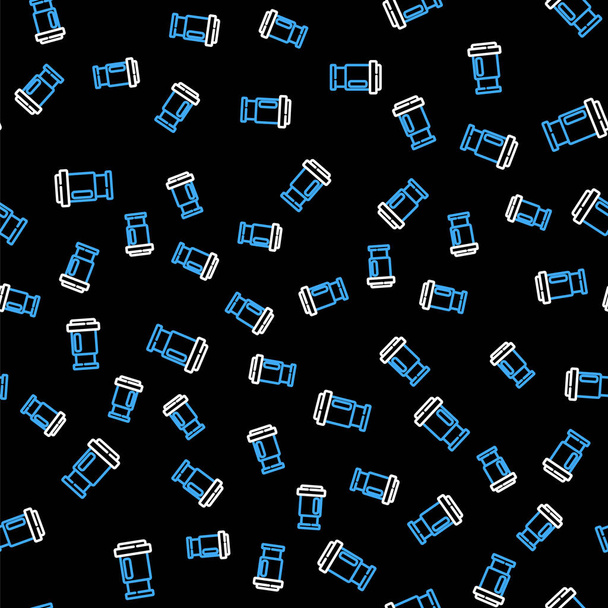 Line Aeropress coffee method icon isolated seamless pattern on black background. Device for brewing coffee.  Vector - Vector, Image
