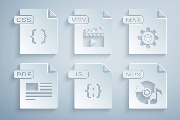 Definir documento de arquivo JS, MAX, PDF, MP3, MOV e CSS ícone. Vetor - Vetor, Imagem
