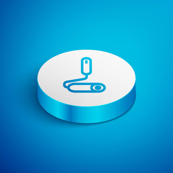 Isometric line Paint roller brush icon isolated on blue background. White circle button. Vector. - Vector, Image