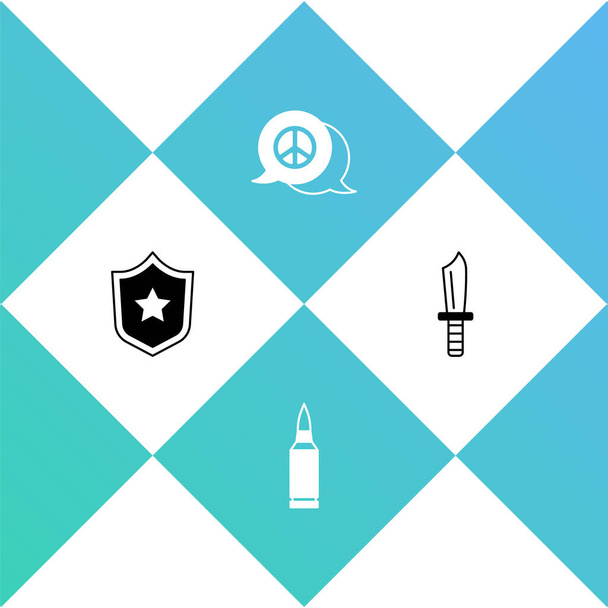 Set Police badge, Bullet, Peace and Military knife icon. Vector - Vector, Image