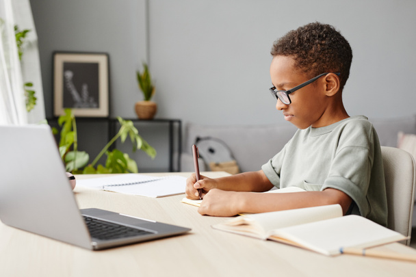 Black Boy Studying at Home Side View - Photo, Image