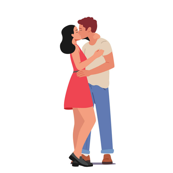 Szerető pár csók, férfi és női karakterek szerelembe esni, társkereső ritka Elszigetelt fehér háttér - Vektor, kép