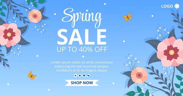 Spring Sale with Blossom Flowers Post Template Flat Illustration Editable of Square Background for Social Media or Greeting Card - Vector, Imagen