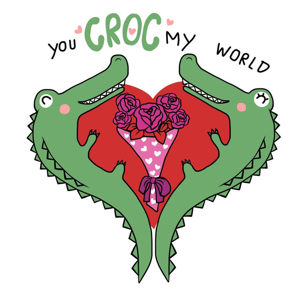 Krokodýlí pár, vy krokodýlí můj svět kreslené vektorové ilustrace - Vektor, obrázek