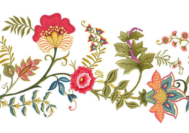 Fantasy flowers in retro, vintage, jacobean embroidery style. - Vetor, Imagem
