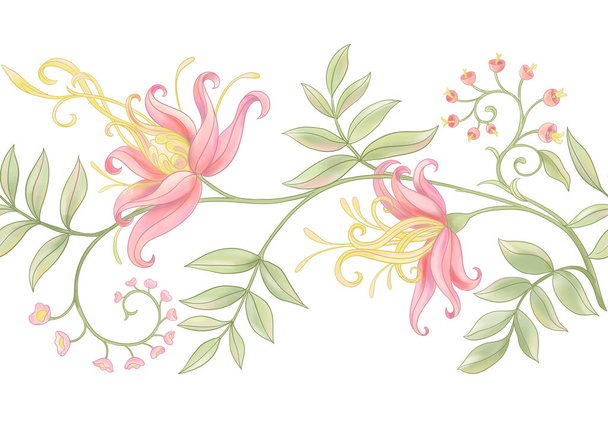 Herlioza decorative flowers and leaves in art nouveau style - Vektor, Bild