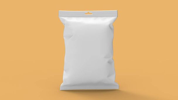 3D renderização de um modelo de conceito renderd plástico envoltório saco pendurado saqueta embalagem isolada no espaço vazio. - Foto, Imagem