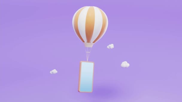 Smyčka animace horkovzdušného balónu a telefonu, 3D vykreslování. - Záběry, video