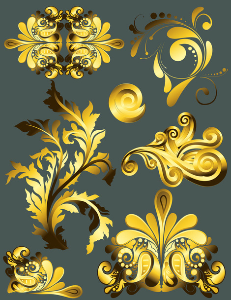 Украшенный свиток Золотой цветочный дизайн
 - Вектор,изображение