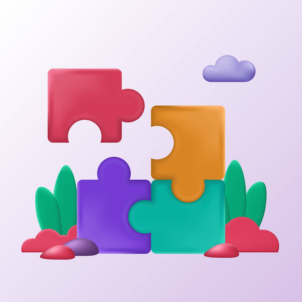 jigsaw puzzle colorful match metaphor of connection problem solution collaboration at business - Vector, Image
