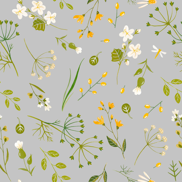 Beautiful floral seamless pattern with cute watercolor hand drawn wild flowers. Stock illustration. - Foto, Bild