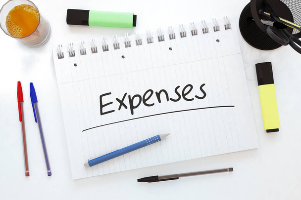 Expenses - handwritten text in a notebook on a desk - 3d render illustration. - Photo, Image