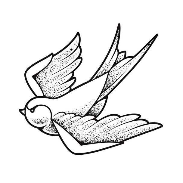 Old school tattoo swallow bird isolated on white. Dotwork style vector art. - Vecteur, image
