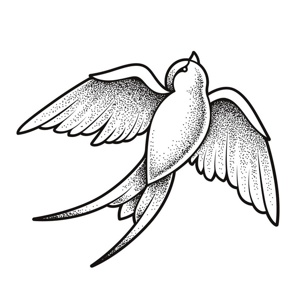 Tatuaggio vecchia scuola ingoiare uccello isolato su bianco. Arte vettoriale stile Dotwork. - Vettoriali, immagini