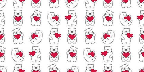 bear seamless pattern polar heart valentine vector teddy cartoon tile background  repeat wallpaper doodle illustration pet animal design scarf isolated - Вектор, зображення