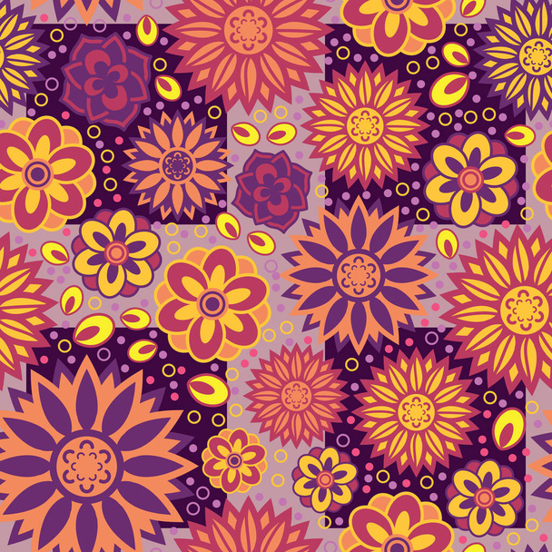A set of beautiful and simple geometrical blossoms in full color. A seamless surface pattern design using floral things as the main elements. - Foto, Bild