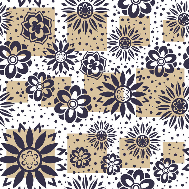 A set of beautiful and simple geometrical blossoms in full color. A seamless surface pattern design using floral things as the main elements. - Photo, Image