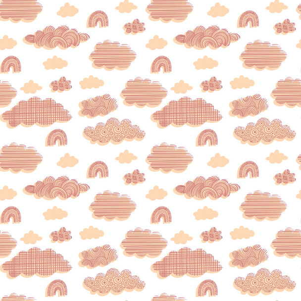 Seamless pattern with hand drawn clouds - Vecteur, image