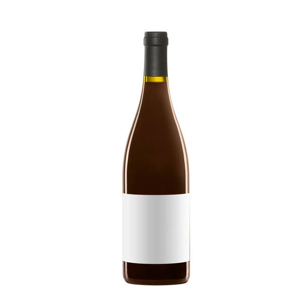 red wine bottle with blank label isolated on white background. - Φωτογραφία, εικόνα