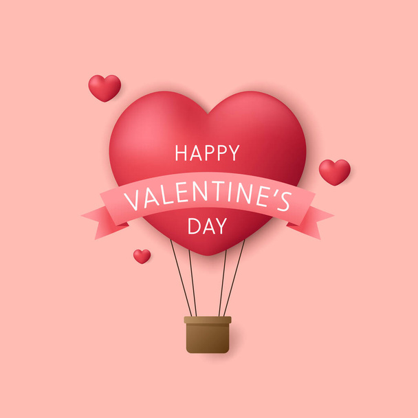 Valentine's poster design. Valentine's day illustration. Heart balloon 3d vector. - Vector, Image