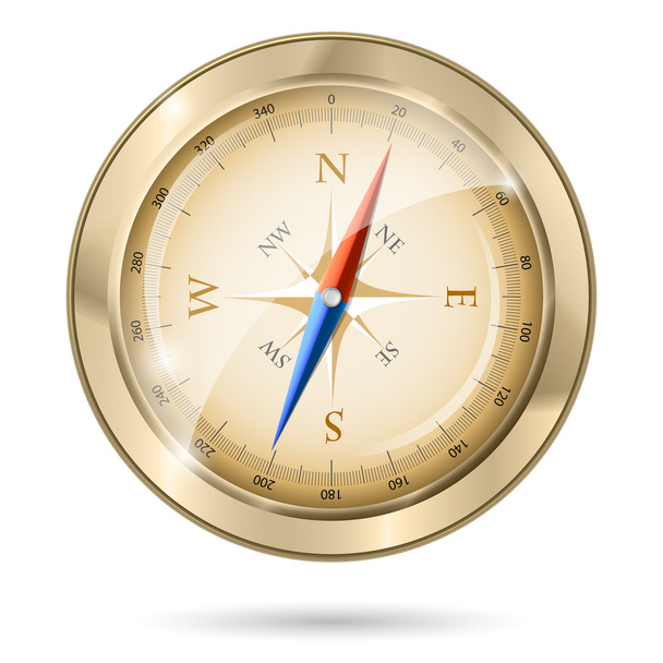 glänzend goldener Kompass auf Weiß - Vektor, Bild