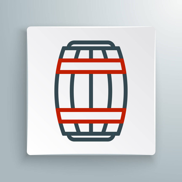 Ícone de barril de madeira de linha isolado no fundo branco. Barril de álcool, recipiente de bebida, barril de madeira para cerveja, uísque, vinho. Conceito de esboço colorido. Vetor - Vetor, Imagem