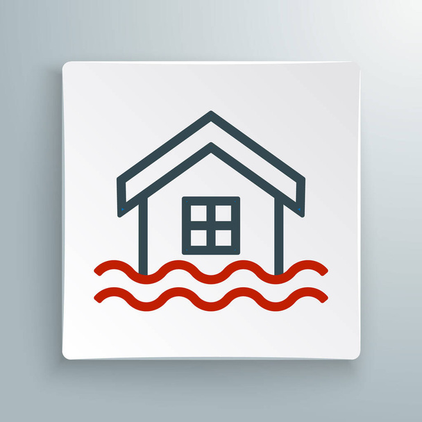 Line House flood icon isolated on white background. Home flooding under water. Insurance concept. Security, safety, protection, protect concept. Colorful outline concept. Vector - Vector, Image