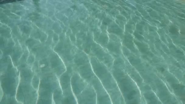 vista de la superficie del agua en la piscina con luz solar reflejada en la superficie - Metraje, vídeo