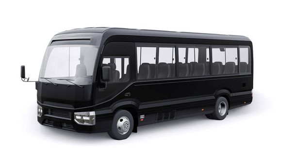 黒旅行のための小型バス。デザインや広告のための空のボディを持つ車。3Dイラスト. - 写真・画像