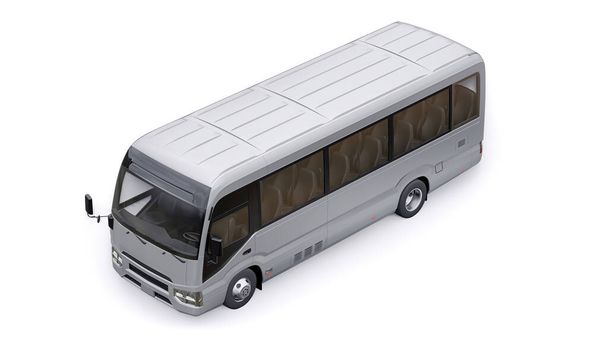 Невеликий автобус для міських та приміських подорожей. Автомобіль з порожнім кузовом для дизайну та реклами. 3d ілюстрація
. - Фото, зображення