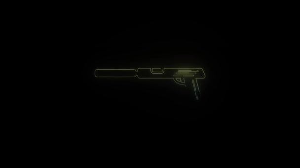 Glowing neon weapon with muffler on black background. - Footage, Video