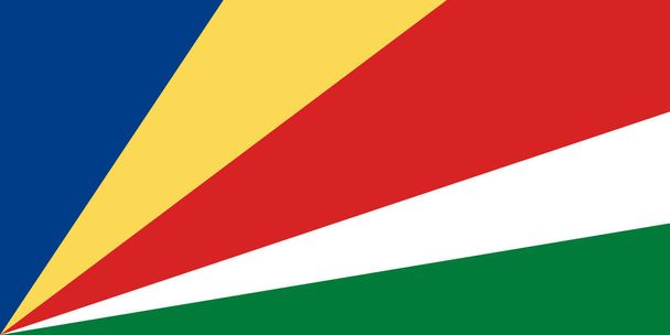 Kansallislippu Tasavalta Seychellien Viisi vino bändejä sininen, keltainen, punainen, valkoinen ja vihreä säteilee pohjasta nostimen puolella - Vektori, kuva