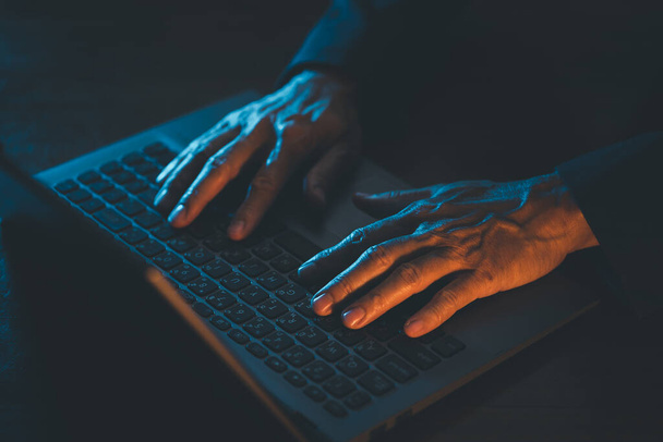Businessman hand on laptop keyboard. - Фото, изображение
