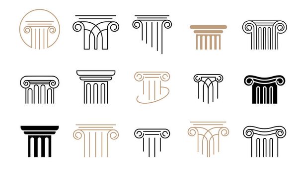 Collezione di icone vettoriali pilastro. Legge, finanza, avvocato e business logo design. Design moderno ed elegante di lusso - Vettoriali, immagini