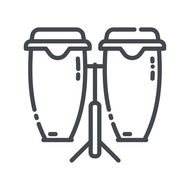 Tambour Conga avec icône de ligne vectorielle bâtons. Icône d'instrument de percussion isolée sur fond transparent. - Vecteur, image