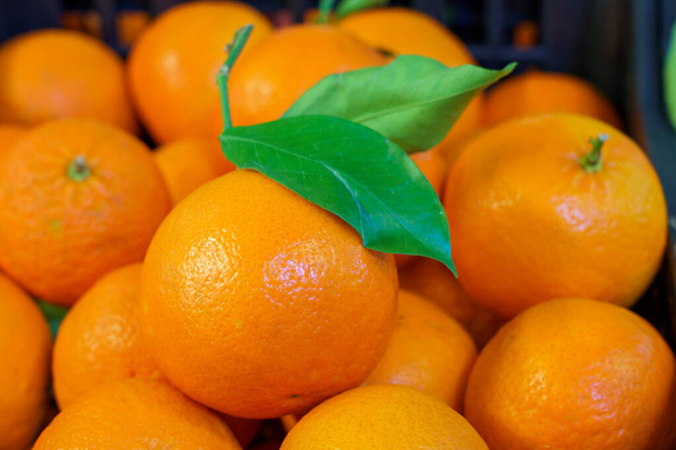 Organic tangerines. Natural vitamins in a retail grocery store. Selective focus with copy space for text. - Foto, immagini