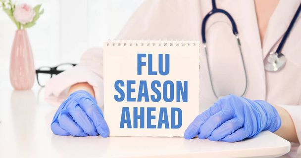 holding a card with text Flu Season, medical concept - Φωτογραφία, εικόνα