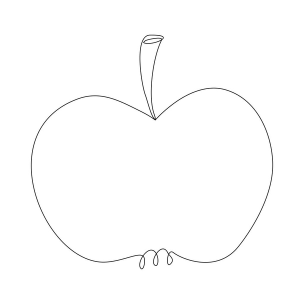 Apple silhouette in line art style. Whole apple in simple outline. Minimalist vector continuous line drawn fruit - Vector, Image
