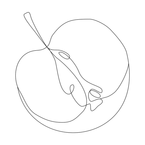Sylwetka Apple w stylu sztuki linii. Przetnij jabłko w prostym zarysie. Minimalistyczny wektor ciągła linia ciągnąca owoce - Wektor, obraz