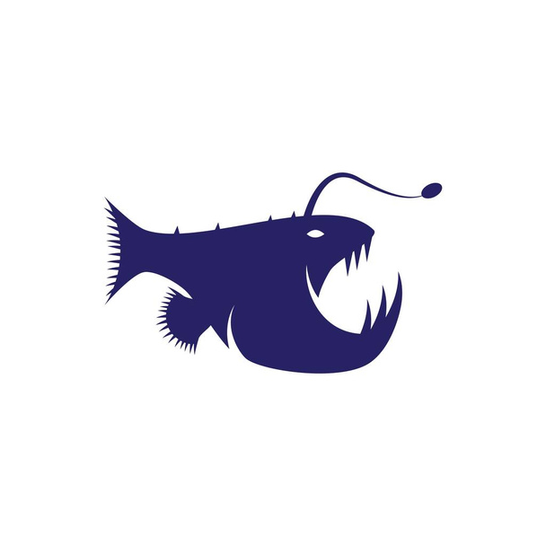 Angler balığı logosu çizim vektörü düz tasarım - Vektör, Görsel