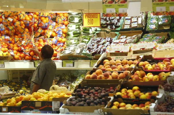 Supermarket. Fruit. Shopping in supermaket. France.  - Photo, Image