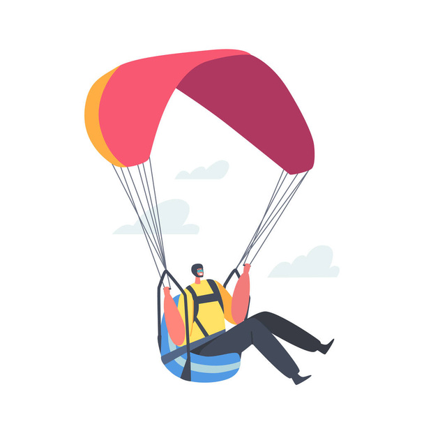 Skydiving, Extreme Paragliding Activities, Recreation. Skydiver Jumping with Parachute Soaring in Sky, Parachuting Sport - Vector, Image